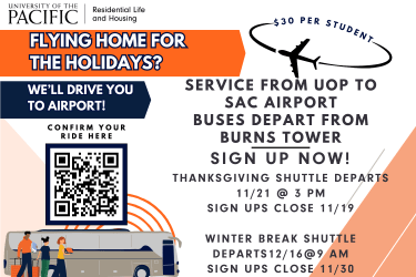 Flyer with information about the holiday shuttles to the Sacramento airport