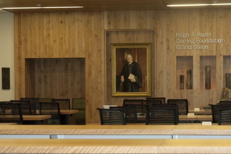 A portrait of retired Supreme Court Associate Justice Anthony M. Kennedy hanging in McGeorge School of Law's Grand Salon