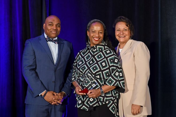  Interim Awards Chair James Felton III, Vice President Mary Lomax-Ghirarduzzi and NADOHE President Paulette Granberry Russell
