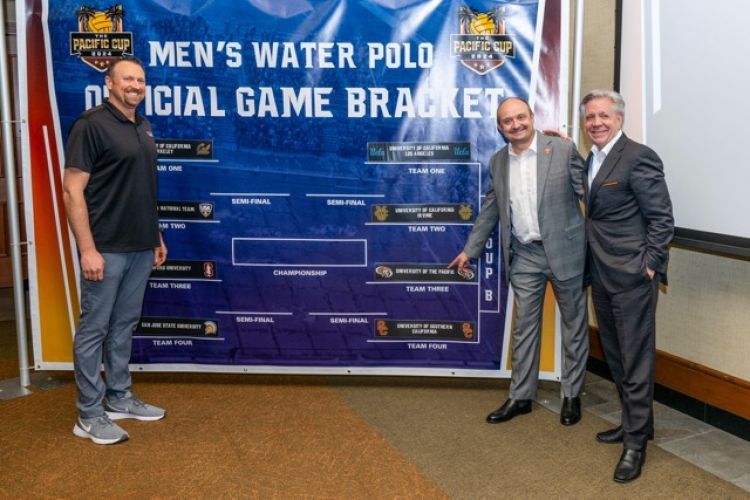 James Graham Men's Water Polo Coach, President Christopher Callahan and Pacific Director of Athletics Adam Tschuor