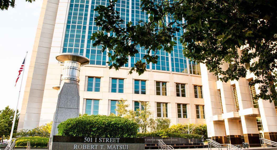 An exterior shot of the Robert T. Matsui U.S. Courthouse 