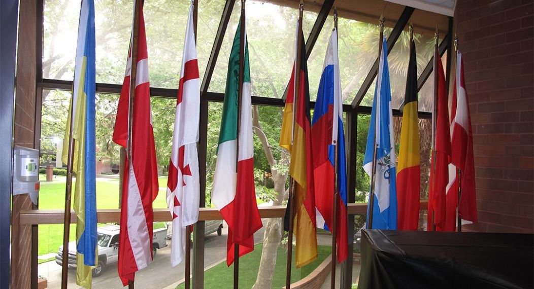 flags on the second floor of Northwest Hall