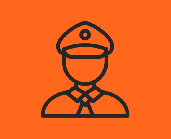 A graphic of a police officer with an orange background