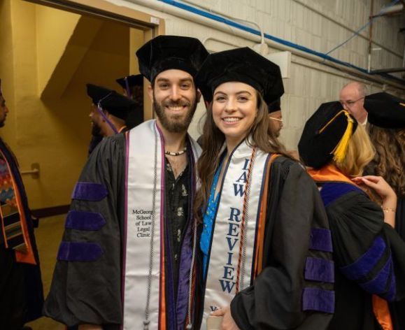 Jackson Hadden, ’21, and Aliya Gorelick, '21, participate in McGeorge School of Law's graduation ceremony